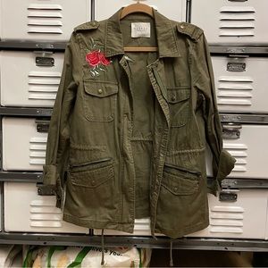 Army Green Jacket with Rose Patches 🌹